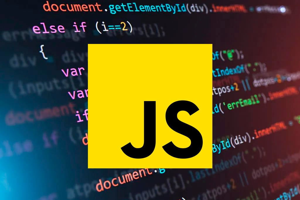 The yellow JavaScript square over a screenshot of JavaScript code